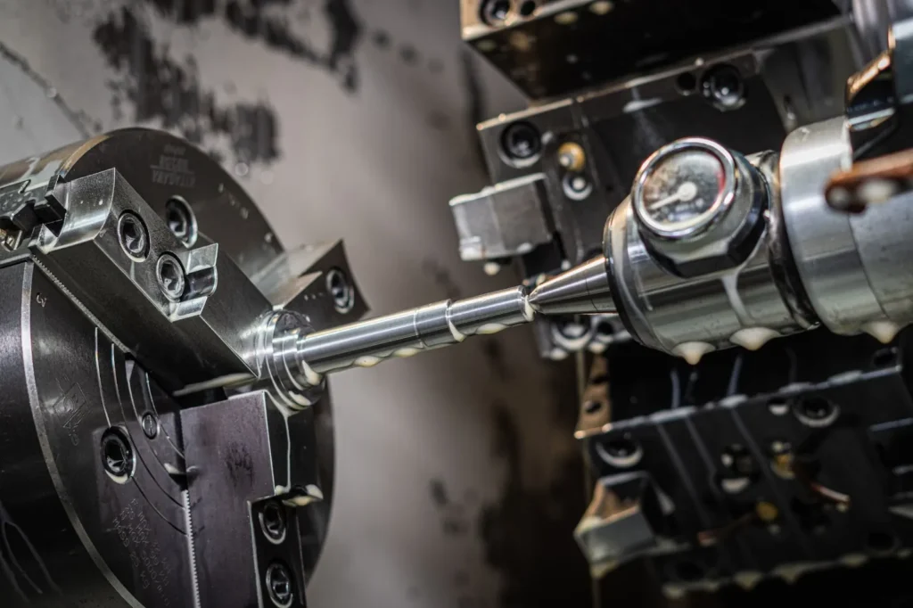 Precision CNC machining on an aluminum shaft