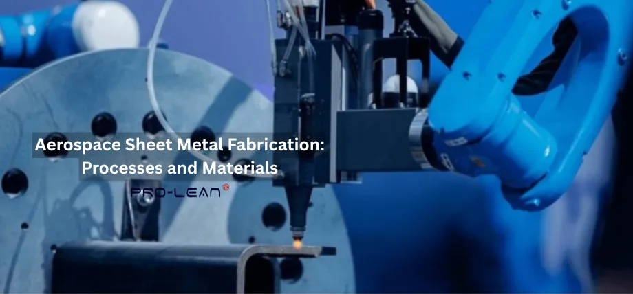 A blue robotic arm performing a precision operation on a metal structural component within an industrial aerospace manufacturing facility.