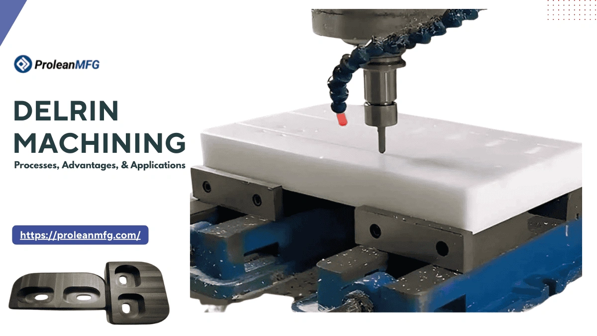 Blog’s feature image showing the Delrin machining process and title text