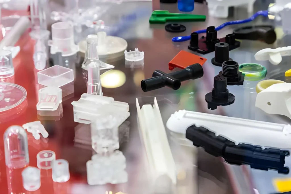 Assorted plastic components and test parts used for prototyping, bridging the gap between design and full-scale production.