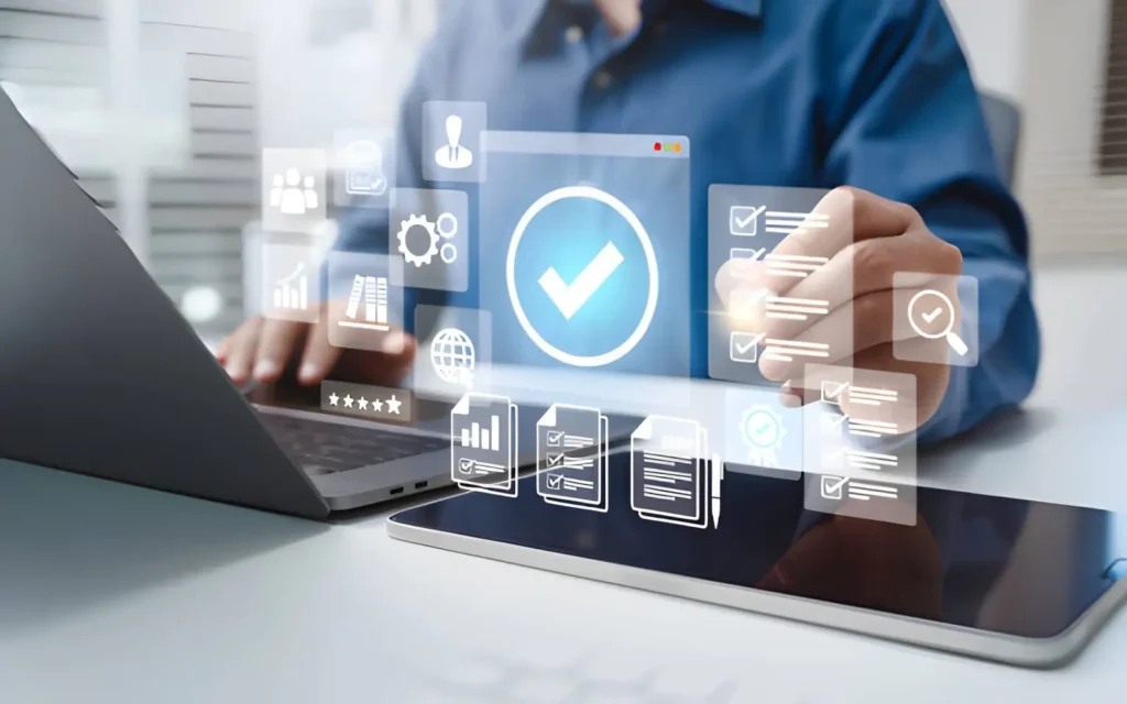  Image representing quality control (QC) and quality assurance (QA) processes, highlighting inspection, compliance with industry standards.
