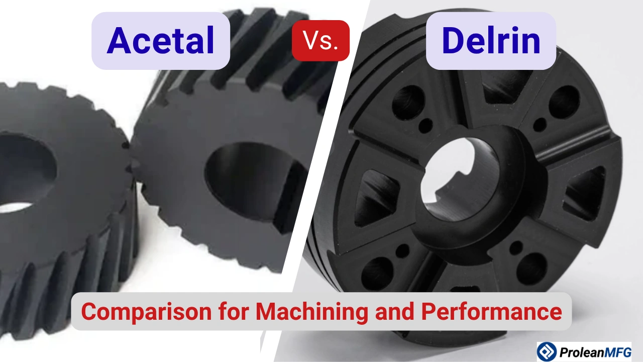 Black acetal spur gears vs. black Delrin CNC-machined hub side by side — "Acetal Vs. Delrin: Comparison for Machining and Performance"