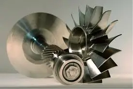 Close-up of aircraft turbine components in titanium alloy