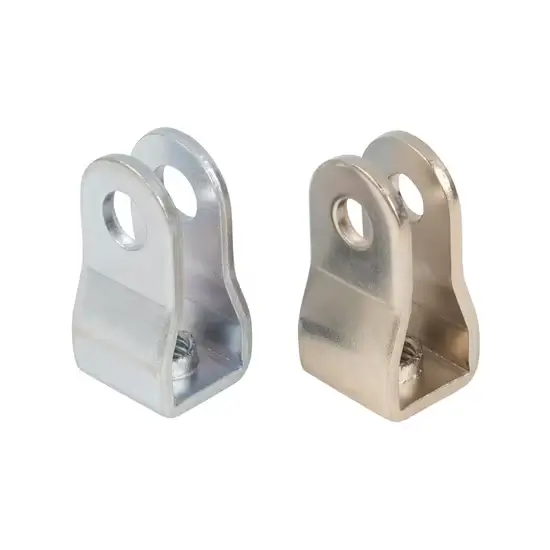 Two U-shaped metal brackets with circular mounting holes, shown in silver finishes.