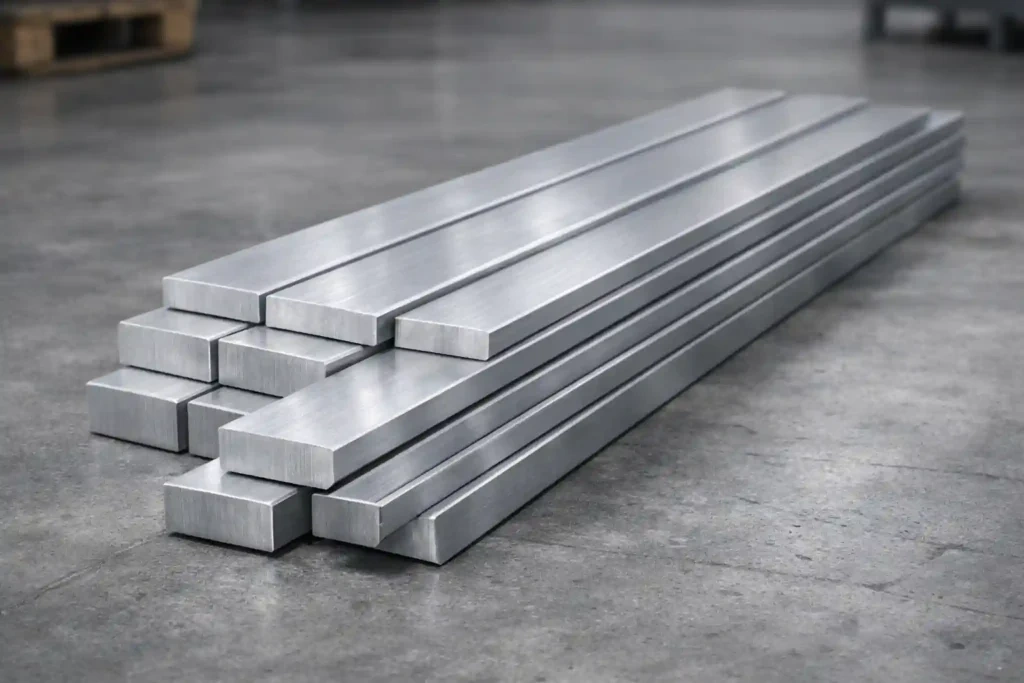 Various lightweight aluminum bars used in CNC machining.
