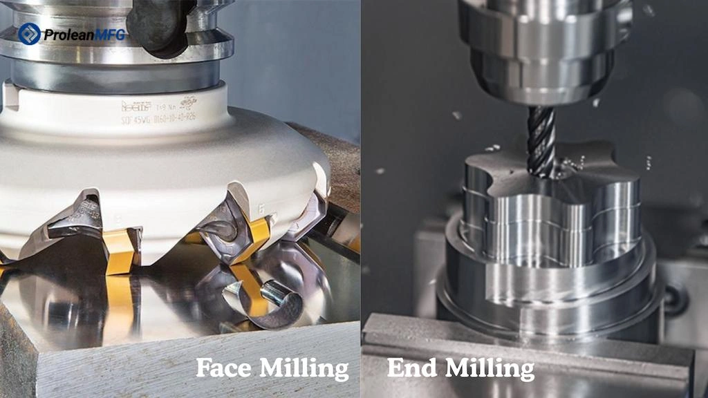 A side-by-side illustration of face and end milling processes
