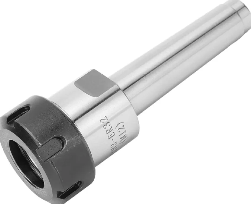 ER32 collet chuck milling tool holder with Morse taper shank on white background