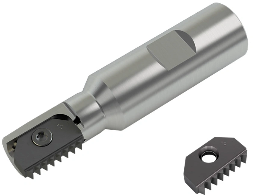 Indexable multi-profile thread mill cutter with removable multi-tooth insert shown separately
