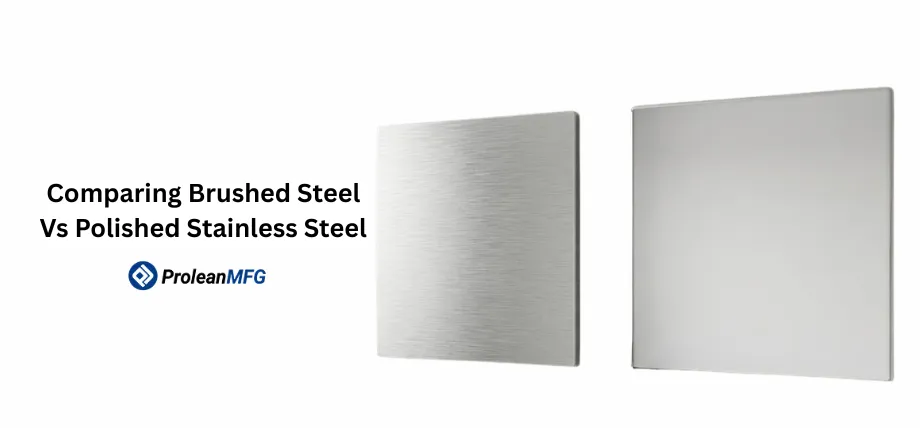 A side-by-side comparison showing a matte brushed steel finish versus a highly reflective polished stainless steel surface.