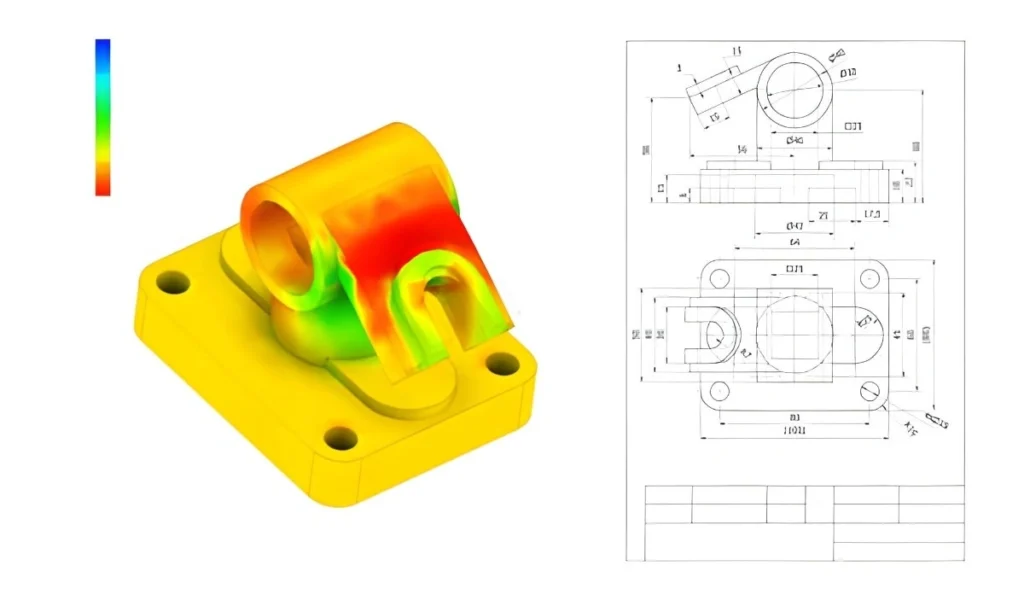 An image showing finite element analysis (FEA) of a CNC drilling design