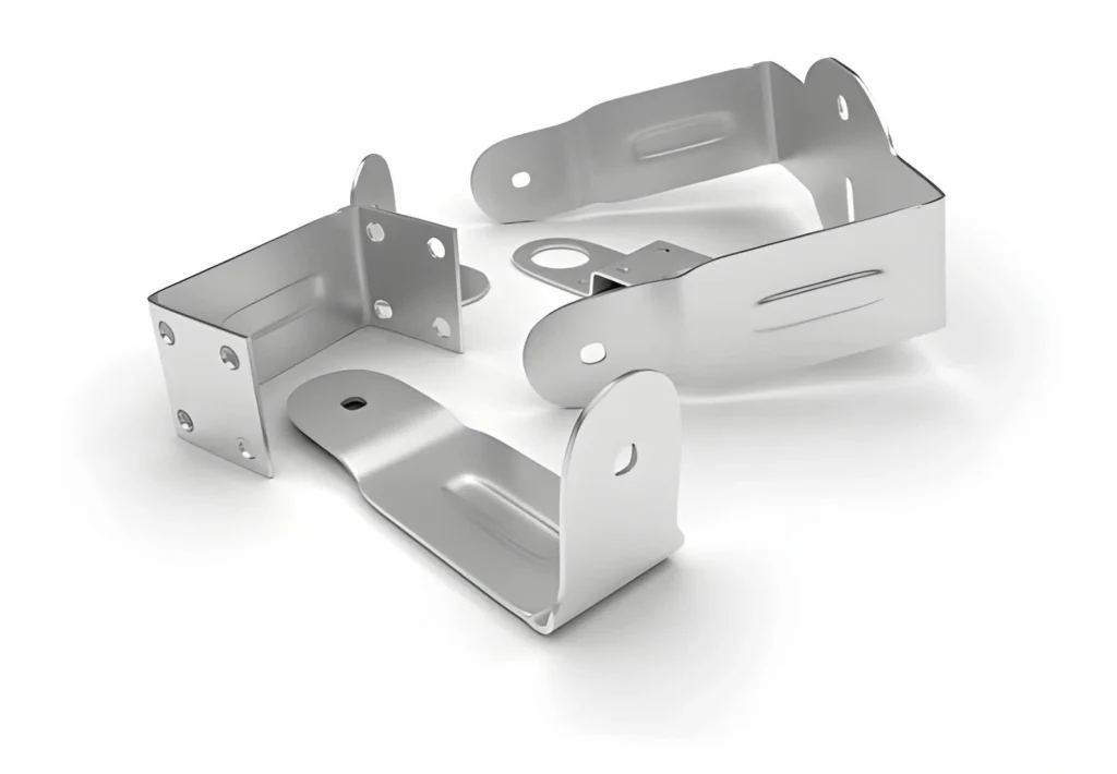The image shows a close-up of metal brackets isolated on a white background.
