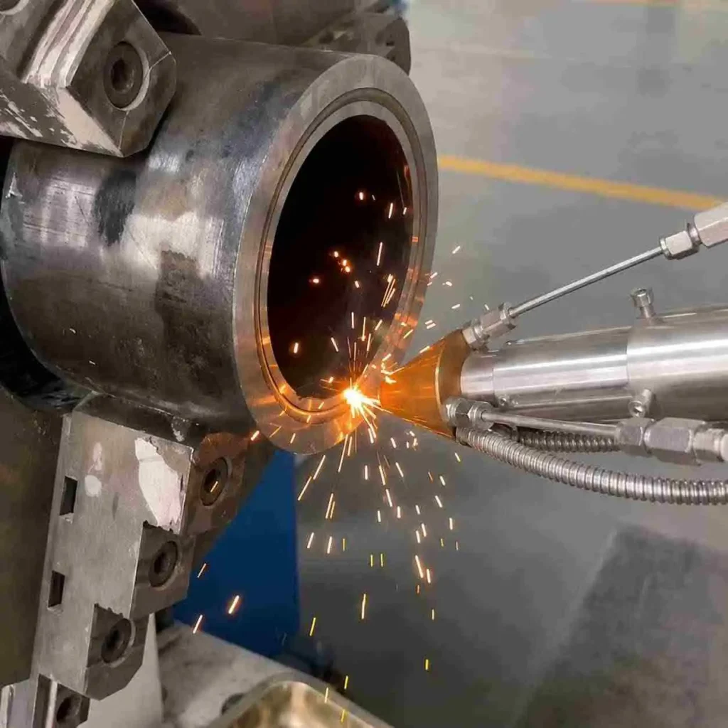 Laser cladding process repairing and coating a propeller shaft surface