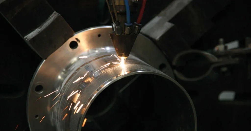Laser cladding process on a steel ring surface using a metal coating application system