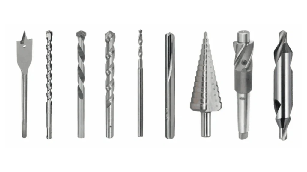 Different types of drill bits used in the CNC drilling process