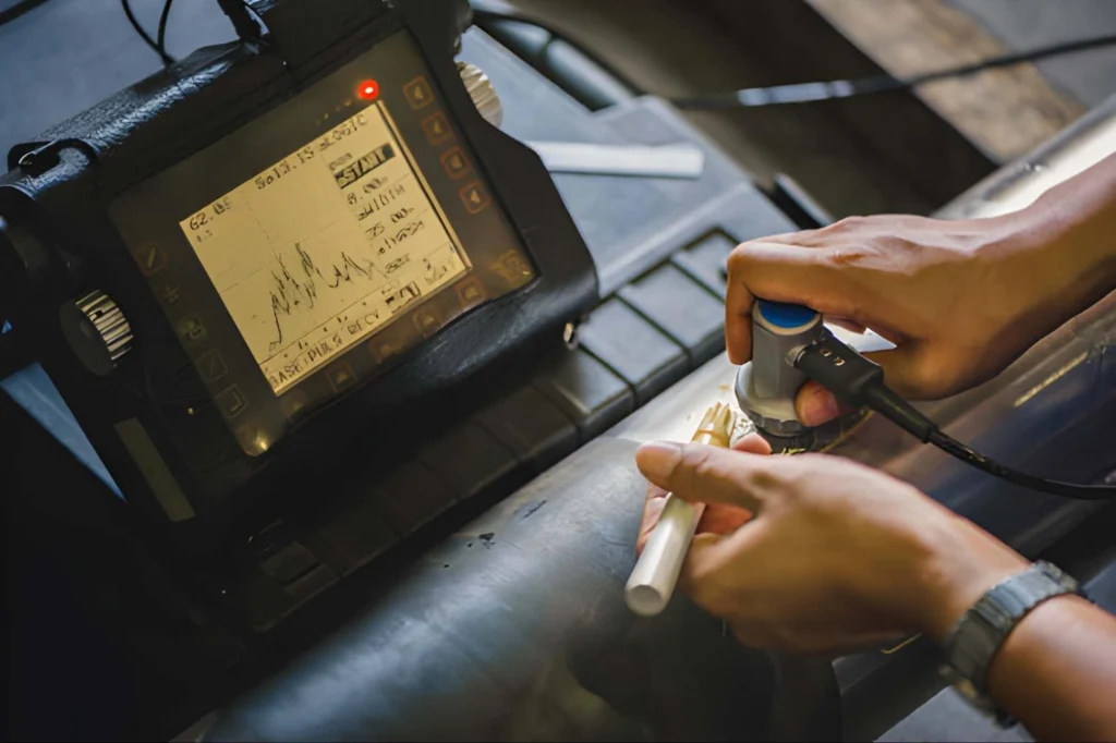 Ultrasonic test to detect imperfections or defects of the round bar steel raw material