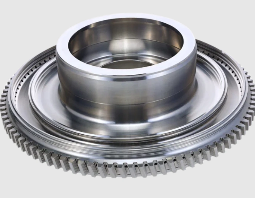 Machined Inconel turbine disc with fine peripheral gear teeth