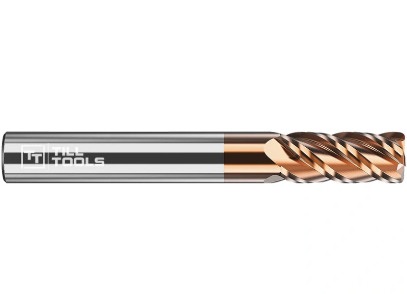 Carbide end mill with bronze-coated flutes and branded shank