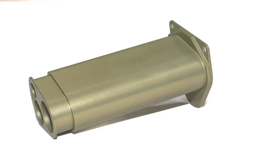 CNC-machined cylindrical part with contoured outer surface and mounting flange