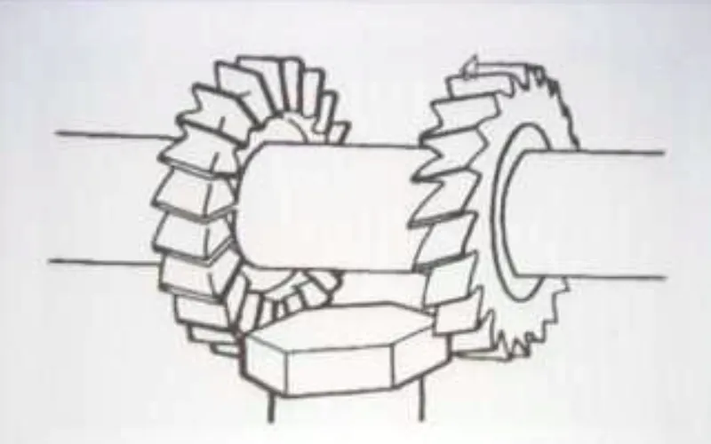 Illustration of two milling cutters machining opposite faces of workpiece simultaneously
