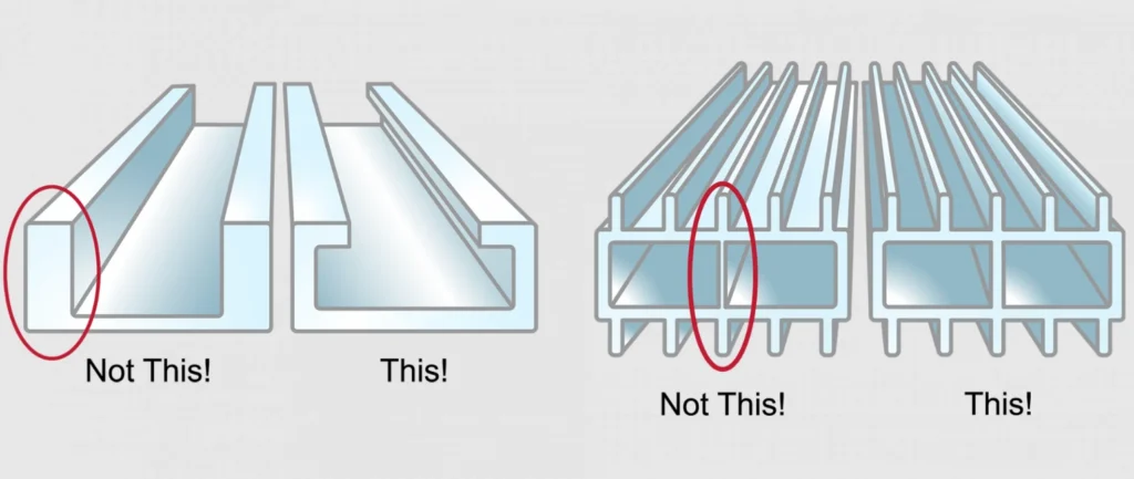  Comparison diagram of uneven versus uniform wall thickness in extrusion profile design  