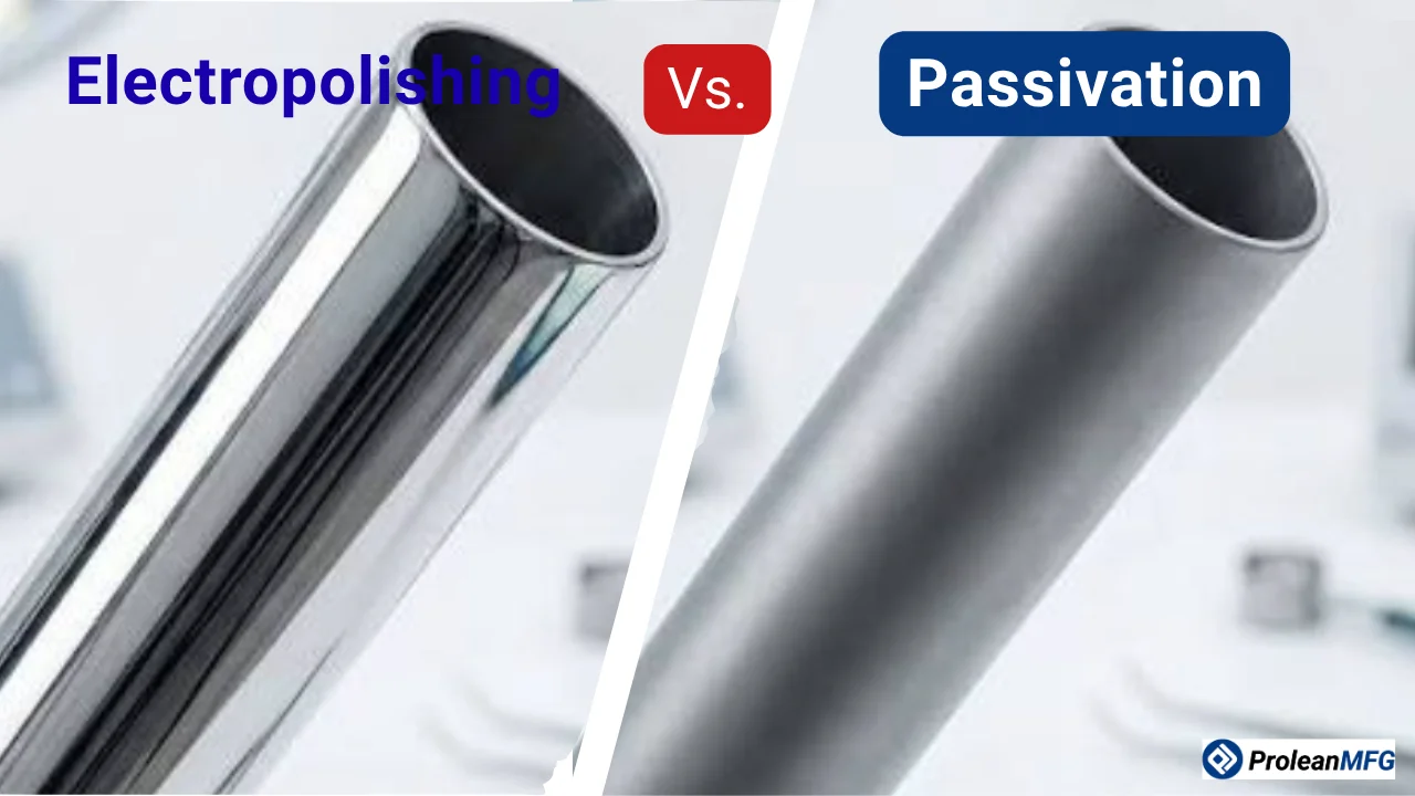 Side-by-side comparison of glossy electropolished tube versus matte passivated stainless steel tube.
